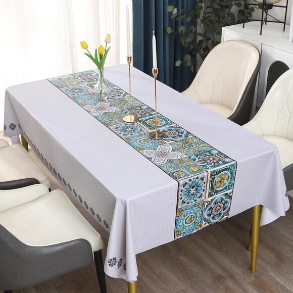 Waterproof oil-proof stain-resistant 54x108 rectangle tablecloth medallion heavy - Picture 1 of 6